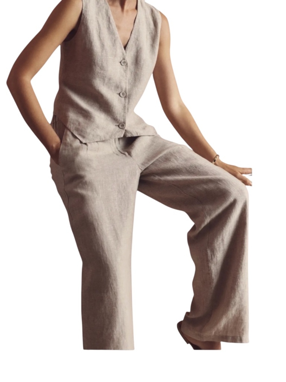 Quince European Linen Pants Flax Beige Size L Inseam 30" Minimalist Boho Beach